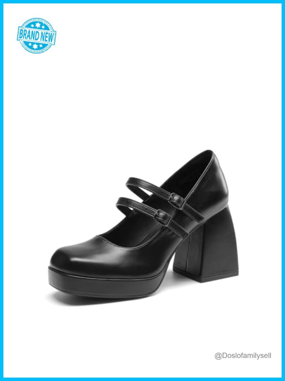Platform Mary Jane Heels Chunky Block Faux Leather Square Toe